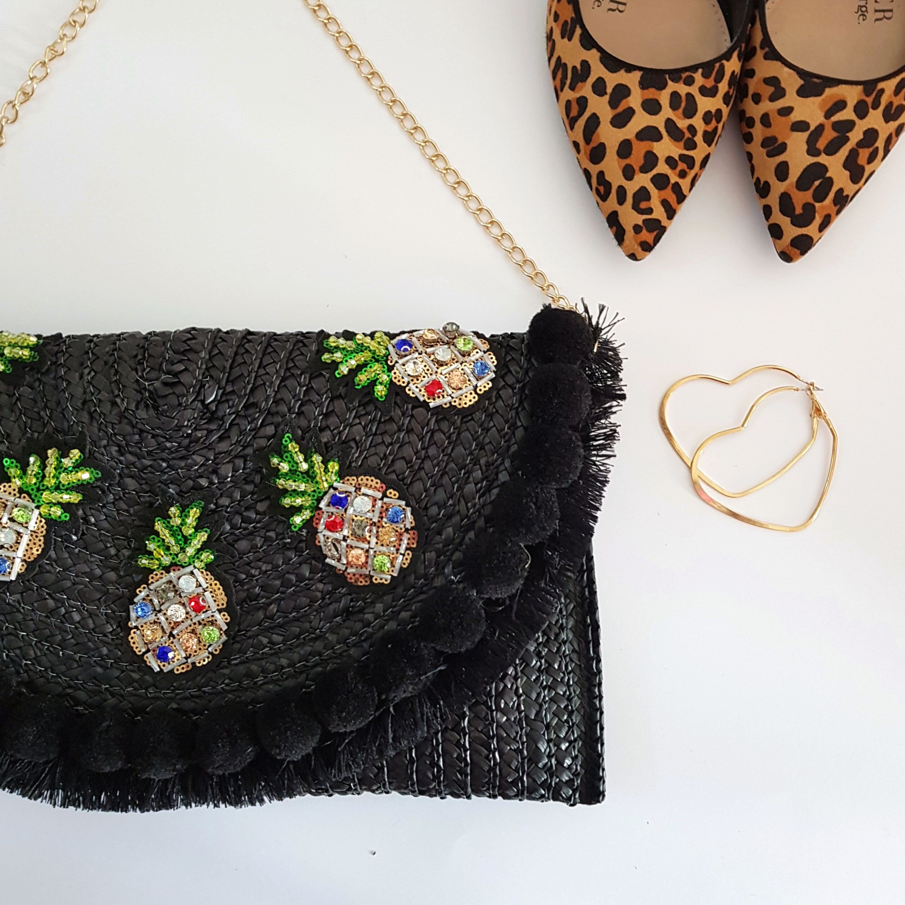 Black Straw Pineapple Clutch Bag