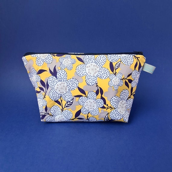 Yellow & Blue Floral Makeup Bag / Cosmetic Bag
