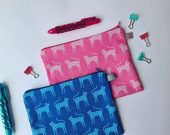 Cute kids blue pink cat pattern Pencil Case / Cosmetic Pouch