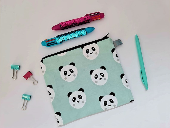 Cute kids mint panda bear head Pencil Case / Cosmetic Pouch