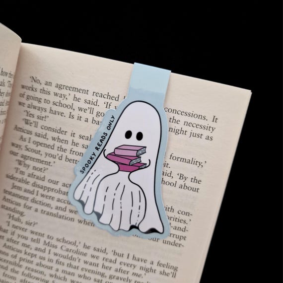 Magnetic Bookmark: Spooky Reads Only Halloween Ghost story book accessory (blue)