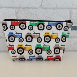 Boys Tractor Toiletry Bag Waterproof Travel Pouch Cotton Outer Fabric Zipper Closure Farm Themed Pattern Waterproof Lining Hidden Seams Quality Construction School Camping Trips Bathroom Storage Child Organizer Essential Travel Accessory