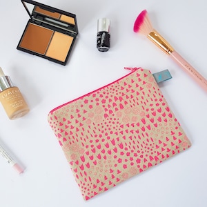 Neon Pink Folk Floral Makeup Bag & Mini Cosmetic Pouch