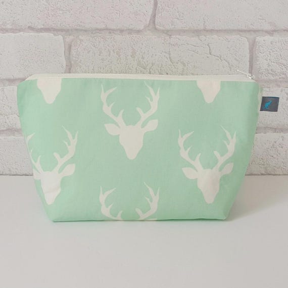 Mint & Cream Stag Cosmetic Bag, waterproof lining