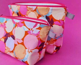 Handmade Cosmetic Zipper Bag, Girls Wash Bag, Toiletries Travel Pouch, Beauty Gifts for her, Lined Beauty Bag in Clementine Oranges Print