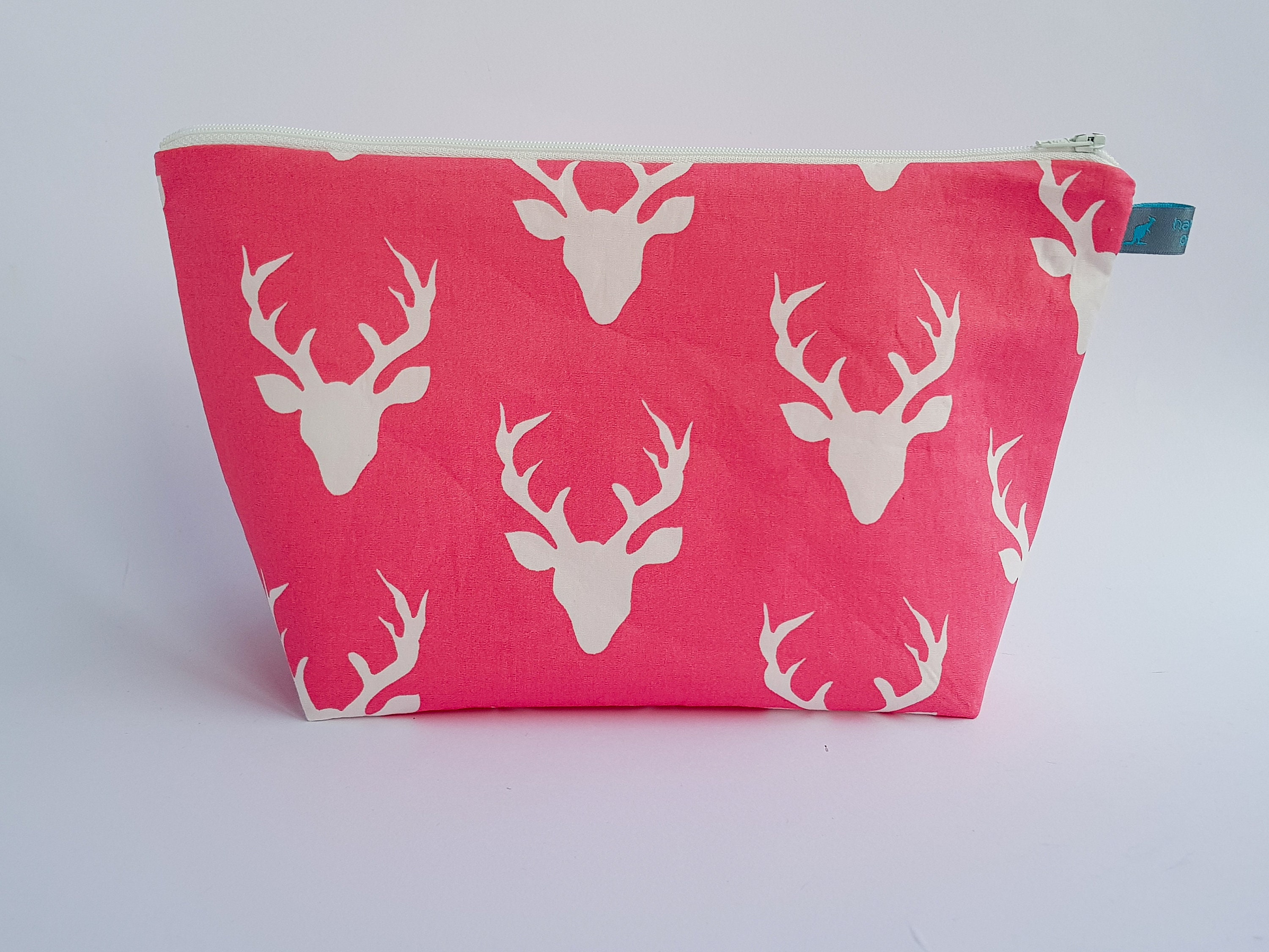 Stag Head Cosmetic Bag in Bright Pink Waterproof Lining - Etsy UK