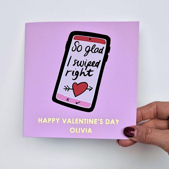 So Glad I Swiped Right Valentine Greeting Card Pink/Gold