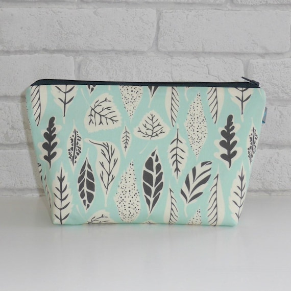 Leaf print makeup bag / cosmetic bag, with waterproof lining