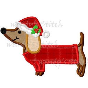 Christmas dachshund dog applique machine embroidery design