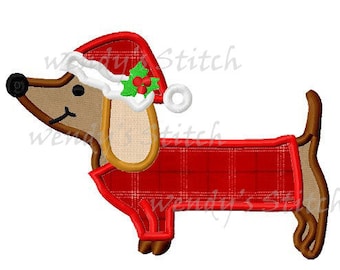 Christmas dachshund dog applique machine embroidery design