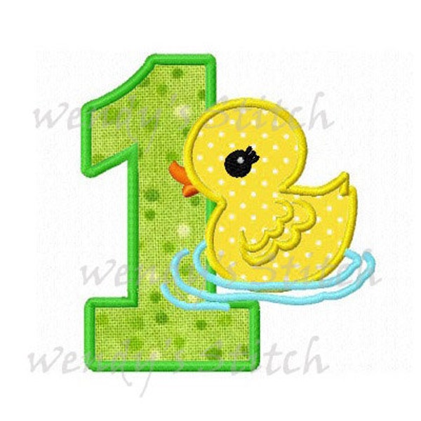 duck birthday applique number 1 machine embroidery design instant download
