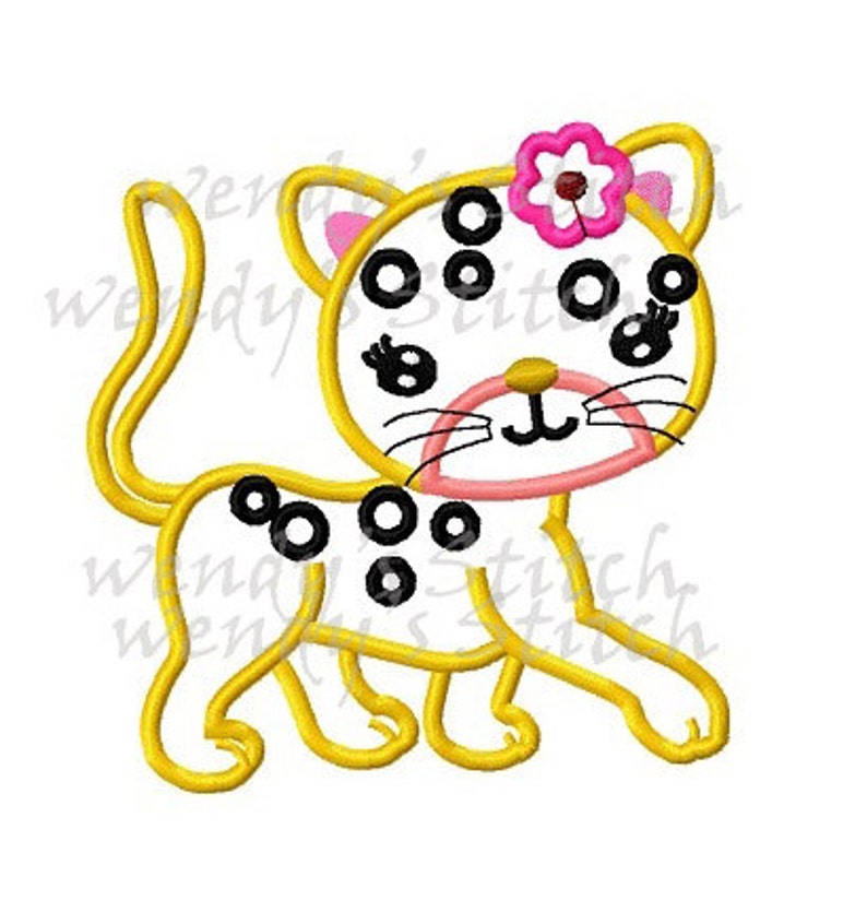Girl Leopard Applique Machine Embroidery Design Instant Etsy