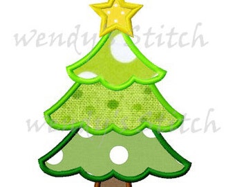 Christmas tree applique machine embroidery design instant download