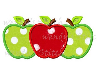 Tree apples back to school applique machine embroidery design instant download