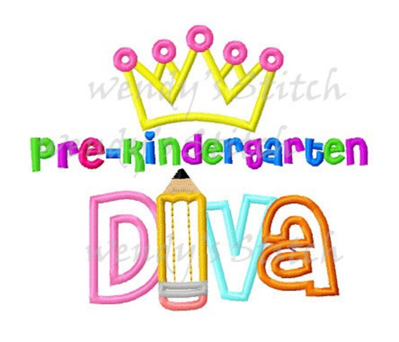 pre kindergarten diva applique machine embroidery design image 1