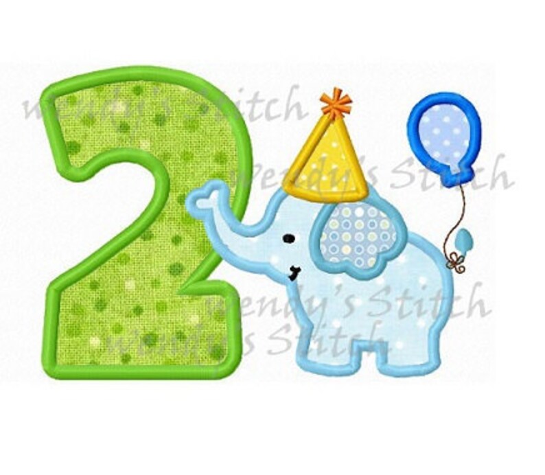 Elephant Birthday Number 2 Applique Machine Embroidery Design Etsy