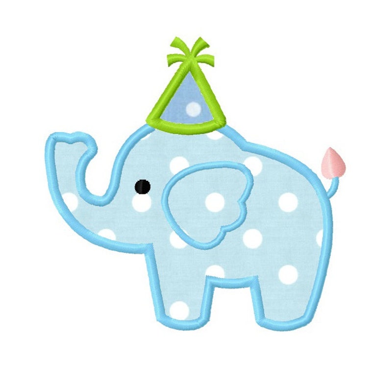 Birthday elephant applique machine embroidery design image 1