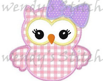 Girl owl applique machine embroidery design digital pattern