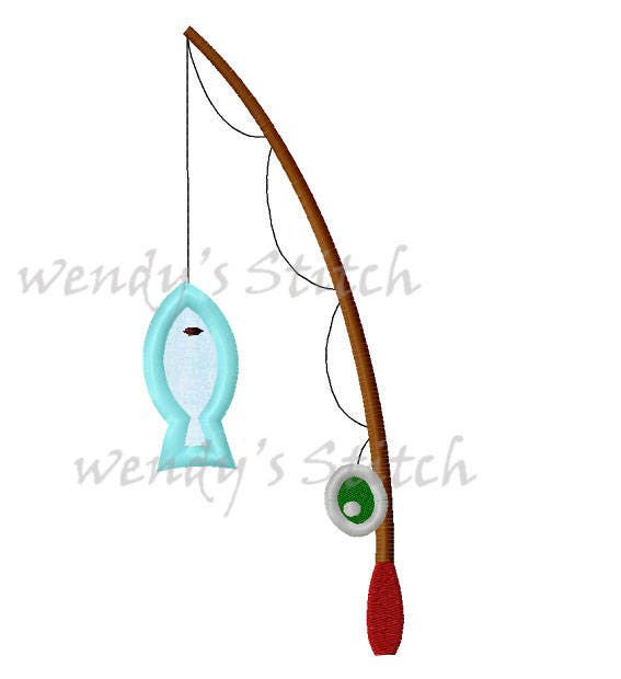 Fishing Pole Fish Applique Machine Embroidery Design Instant Download - Etsy