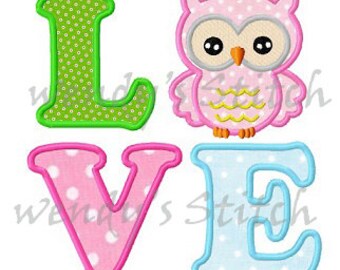 Owl love applique machine embroidery design digital pattern