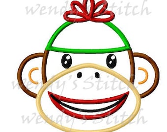 sock monkey applique machine embroidery design instant download