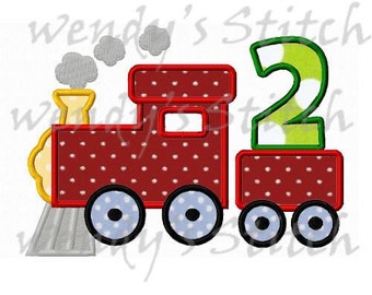 Train birthday applique number 2 machine embroidery design instant download