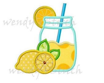 Lemonade applique machine embroidery design summer lemon digital pattern instant download