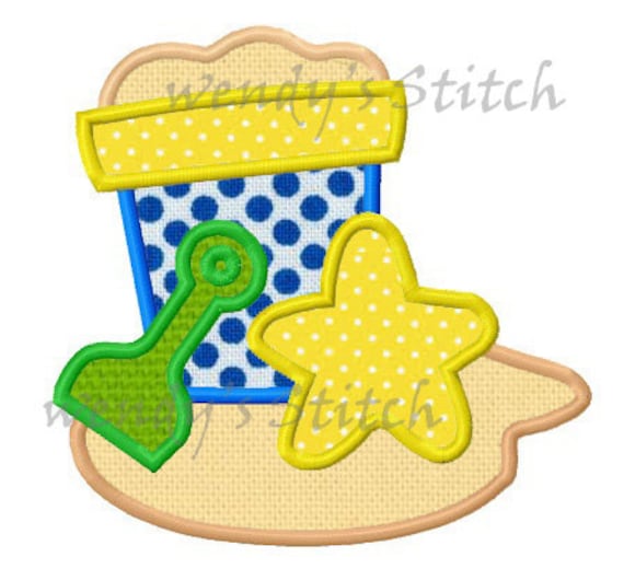 Summer beach bucket applique machine embroidery design digital Etsy