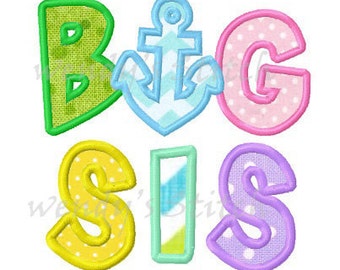Big sis anchor applique machine embroidery design instant download