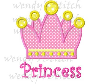 Princess crown applique machine embroidery design