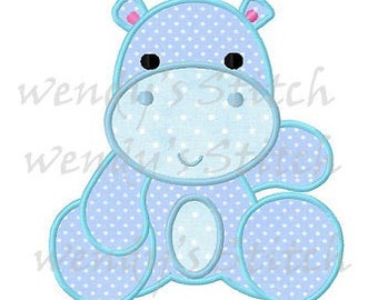 Baby hippo applique machine embroidery digital design