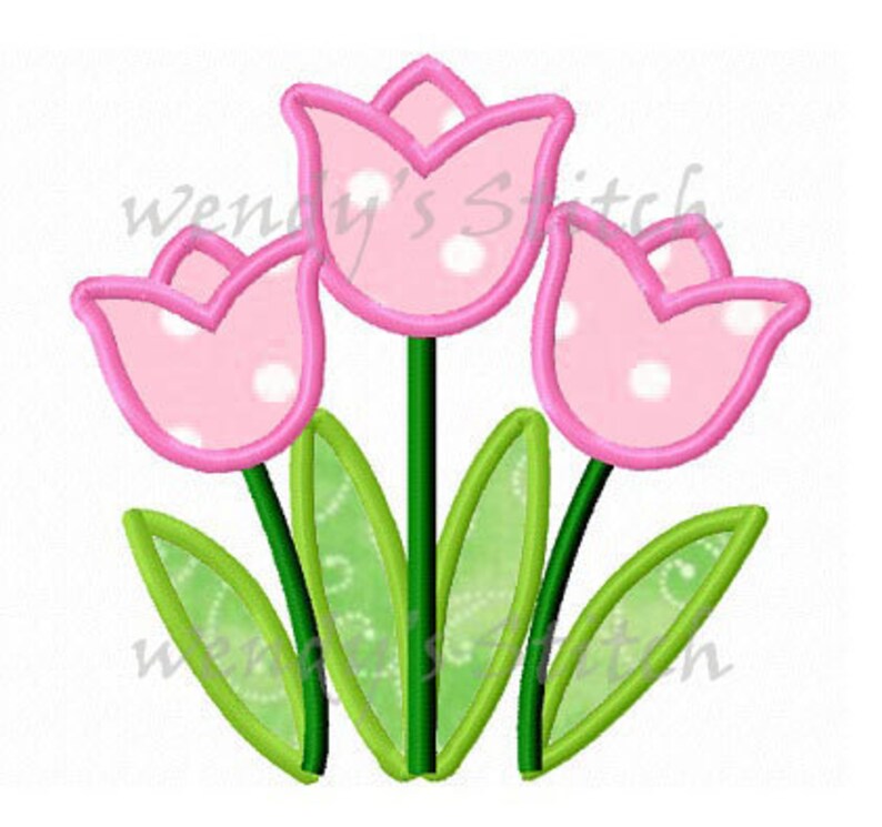 Three Tulips Applique Machine Embroidery Design Instant Etsy