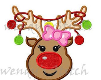 Girl reindeer Christmas machine embroidery design applique