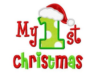 my 1st Christmas santa hat applique machine embroidery design instant download