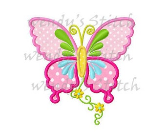 Flower butterfly applique machine embroidery design instant download