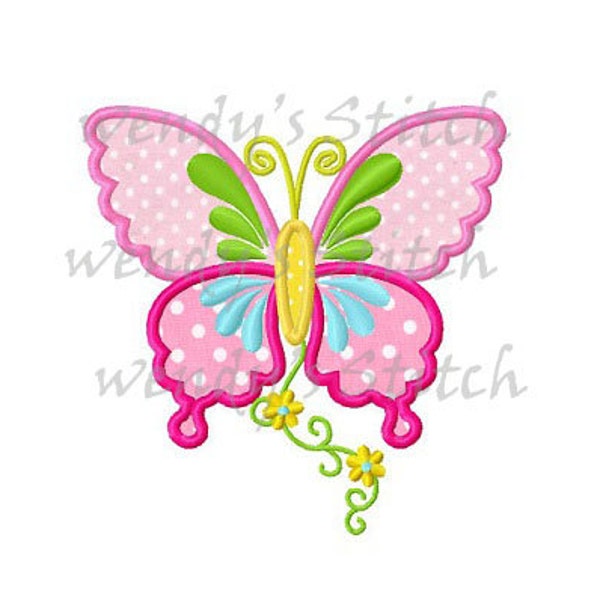 Flower butterfly applique machine embroidery design instant download