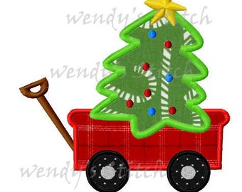 Christmas tree wagon applique machine embroidery design digital pattern