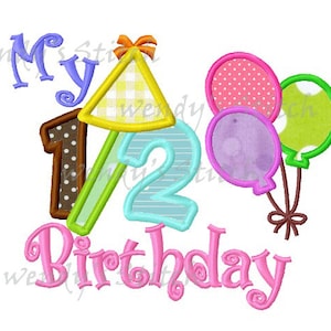 Mon anniversaire demi appliques motif numérique de conceptions baloons broderie machine
