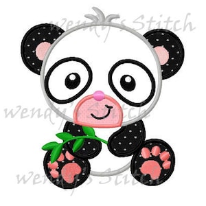 Panda with bamboo machine embroidery applique design