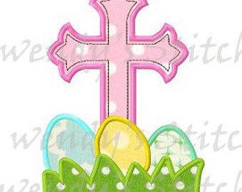 Easter eggs cross applique machine embroidery design instant download