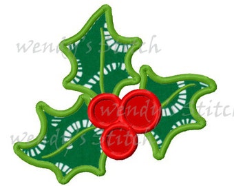 Christmas holly berry applique machine embroidery digital design