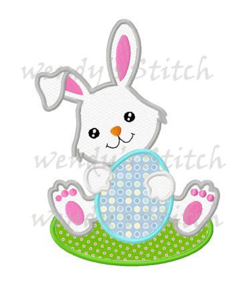 Easter bunny with egg applique machine embroidery design digital image 1