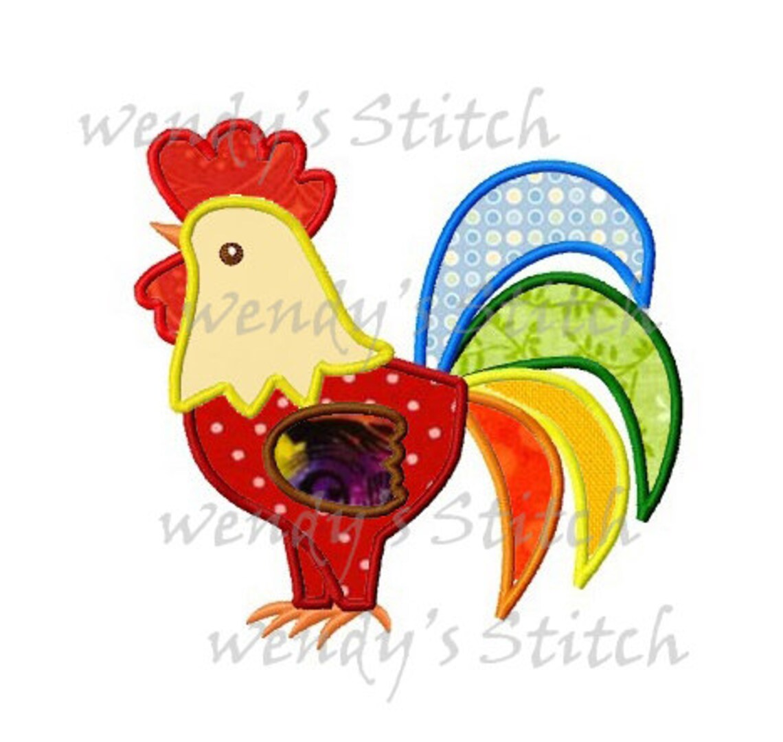 Rooster Machine Embroidery Design Digital Applique Etsy