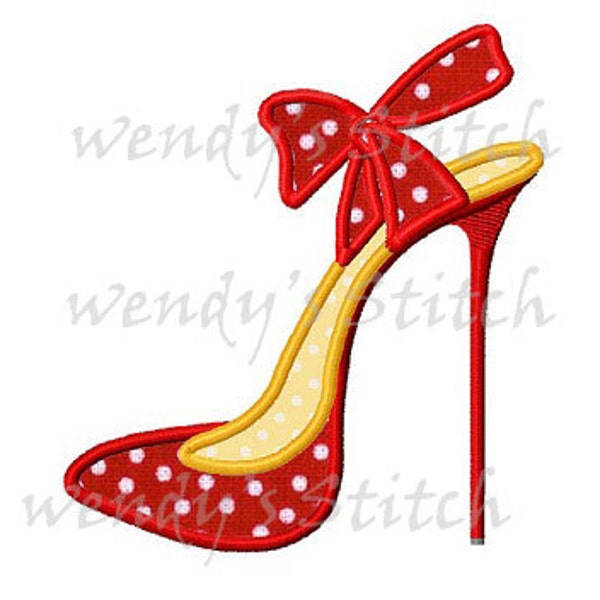 Fashion high heel applique machine embroidery design