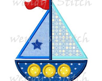 Sailboat applique machine embroidery design digital pattern