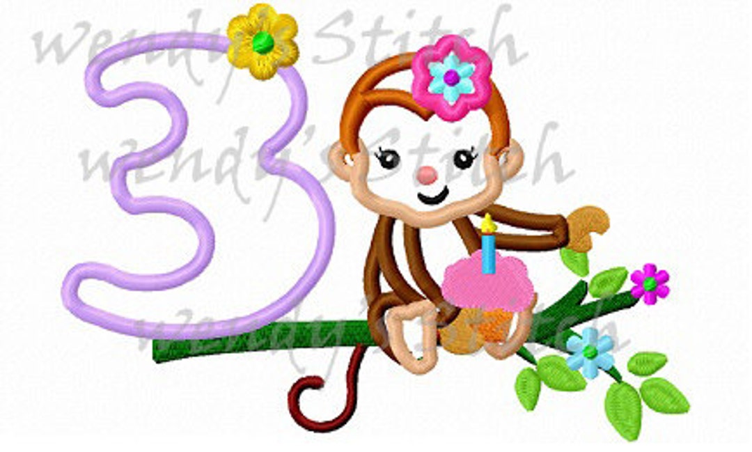 Diseño de mono cupcake cumpleaños niña apliques número 3 - Etsy México Diseño de mono cupcake cumpleaños niña apliques número 3 - Etsy México