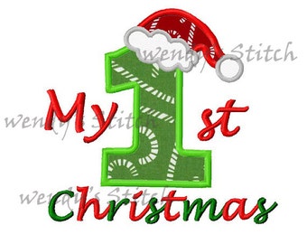 My first 1st Christmas applique santa hat machine embroidery design
