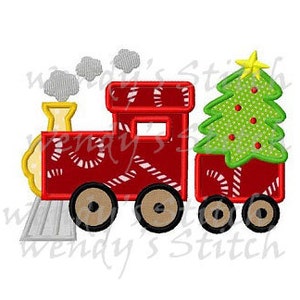 Christmas tree train applique machine embroidery design