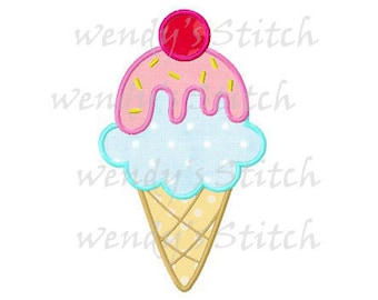 Ice cream cone applique machine embroidery design instant download