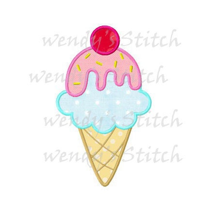 Ice cream cone applique machine embroidery design instant download